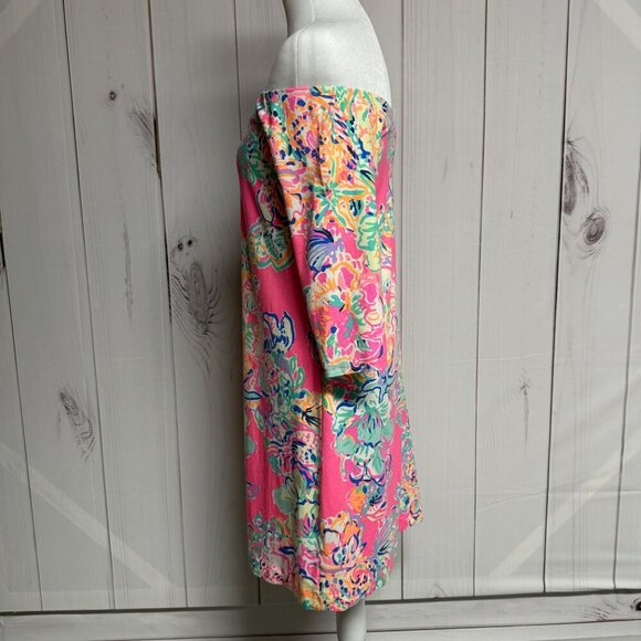 Lilly Pulitzer Laurana Off-Shoulder Dress Coral Reef Seacret M EUC - Picture 4 of 11